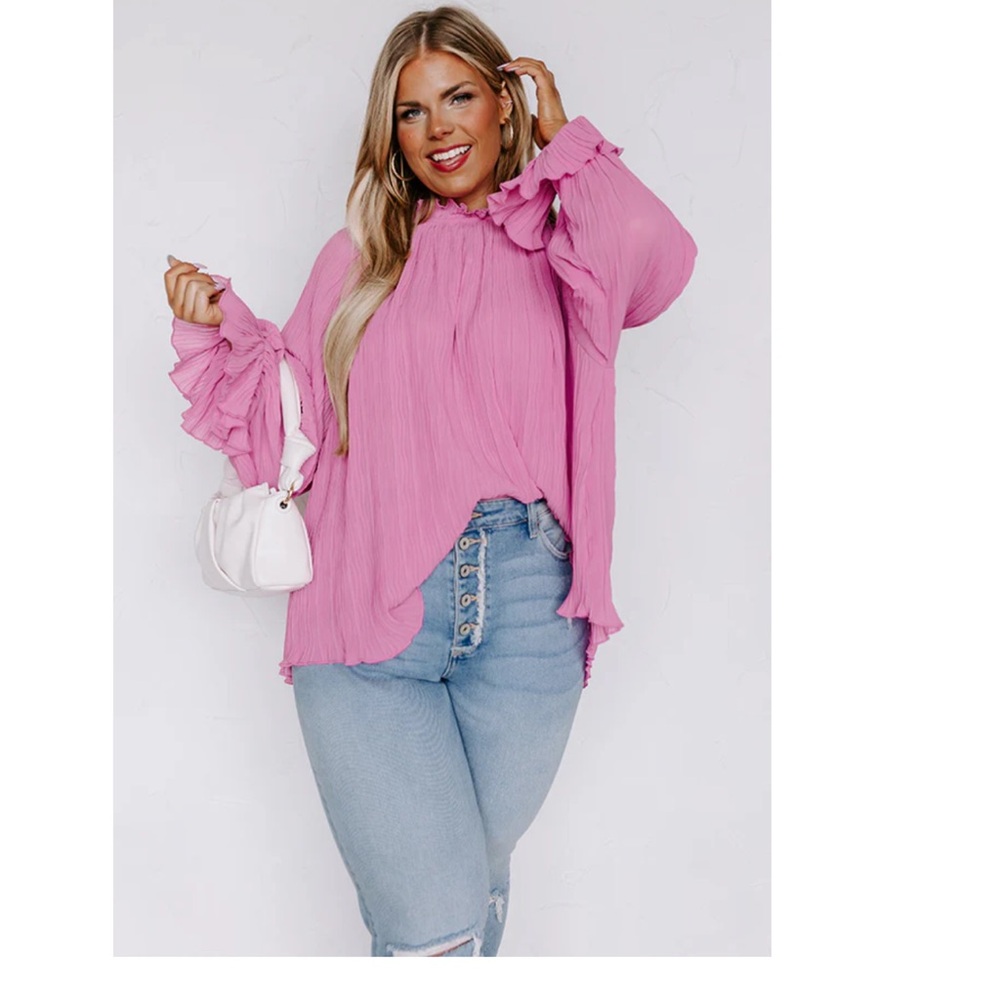 💕💕💕Impressions, Pink Ruffled Women's Top, 2X💕💕💕